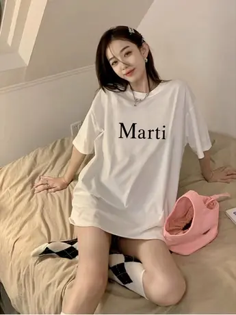 短袖T恤女装大码新款春夏百搭白色字母印花韩版宽松网红上衣ins潮商品大图