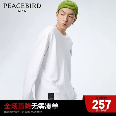 太平鸟男装春新款刺绣T恤圆领时尚长袖体恤B2DCD1128图片