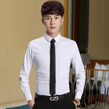 白色衬衫男修身韩版男士衬衫潮长袖商务休闲寸衫青年工作职业正装商品大图
