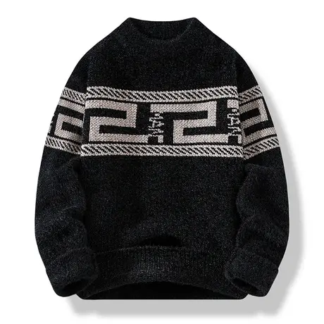 秋冬季休闲潮牌金貂绒潮流毛衣男保暖提花加厚内搭针织打底衫外套商品大图