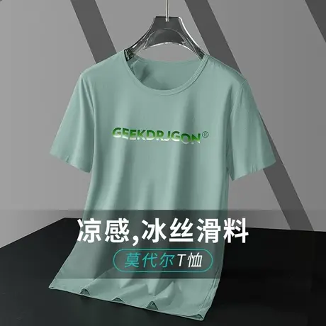莫代尔短袖t恤男装2024新款潮流夏季冰丝凉感上衣服透气速干半袖商品大图