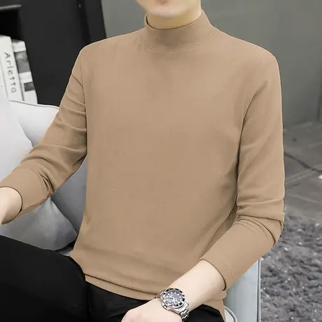 双面绒长袖t恤男半高领打底衫加绒加厚秋冬德绒内搭中领纯色秋衣商品大图