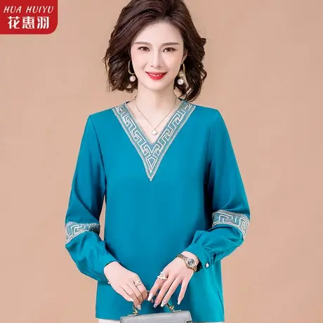 妈妈装春装上衣时尚洋气2023新款50岁中老年女装春秋V领打底小衫图片