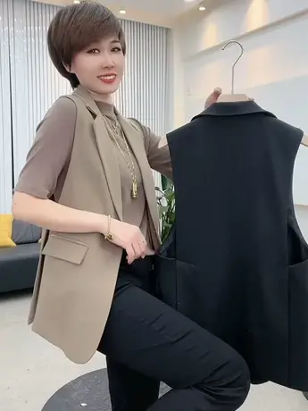 西装马夹女2023春秋季新款无袖坎肩外套工装西服开叉马甲爆款潮流商品大图
