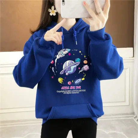 连帽卫衣女秋季2024加绒大码上衣潮流百搭宽松ins港风情侣装秋装商品大图