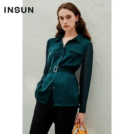 INSUN恩裳线上专选春季薄透竖条肌理雪纺衬衫图片