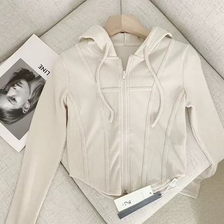 纯欲风 卫衣女春秋薄款2022新款连帽长袖短款开衫辣妹上衣外套潮商品大图