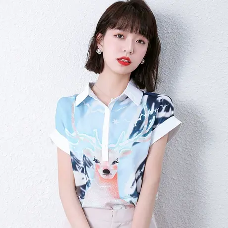 雪纺衬衫女设计感小众短袖别致上衣夏新款2023年碎花衬衣港风法式图片