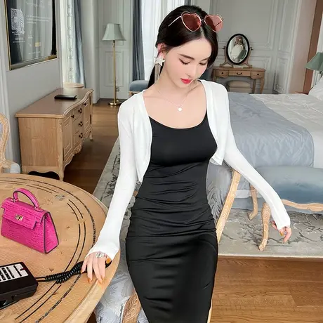 针织防晒开衫女小众设计感短款小披肩2023夏款百搭修身薄款短外套图片