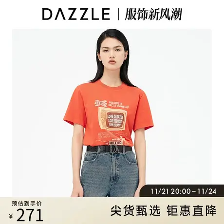DAZZLE地素 奥莱春季电视印花复古潮t恤短袖上衣女图片