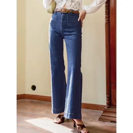 弥古高腰微喇牛仔裤女长裤夏季薄款气质修身显瘦直筒裤子微喇叭裤商品大图