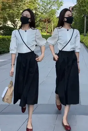 欧货韩系撞色拼接中袖衬衫女夏季设计感小众温柔气质御姐小衫上衣图片