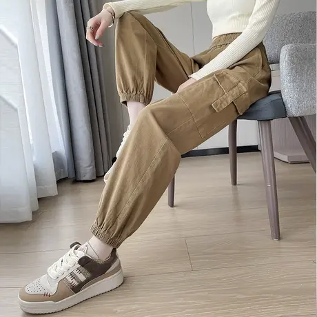 美式复古工装裤女春秋新款高腰显瘦宽松垂感束脚哈伦直筒运动裤潮商品大图