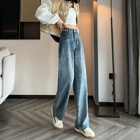 阔腿牛仔裤女2024年春秋新款高腰直筒宽松显瘦ins复古百搭拖地裤商品大图