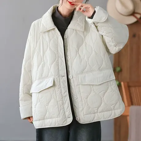 dza 复古短款翻领棉服外套女士2023冬季新款宽松棉衣休闲棉袄上衣图片