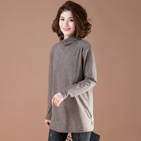 高领打底衫女内搭长袖中年妈妈秋冬加肥加大码宽松中长款加厚T恤商品大图