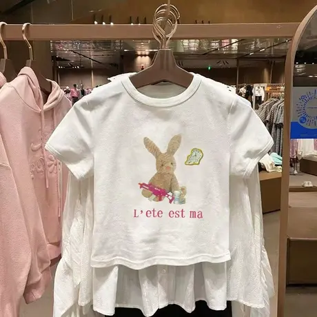 2023年夏季新款仿棉白色短袖T恤小个子辣妹内搭打底衫短款上衣女商品大图