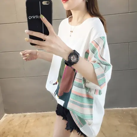 ins短袖女2020新款t恤女中长款宽松学生网红上衣女潮夏民族风个性商品大图