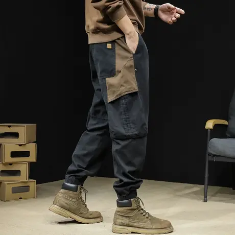 美式复古工装裤男潮牌男款束脚男裤春季2024新款拼接裤子男士大码商品大图