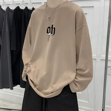 长袖T恤男士春秋季新款圆领体恤潮流宽松内搭休闲上衣纯棉打底衫T商品大图