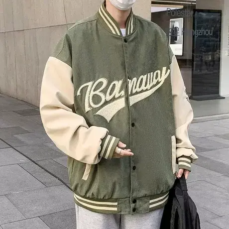 美式棒球服男生春秋季新款ins潮牌百搭复古夹克vintage休闲外套潮商品大图
