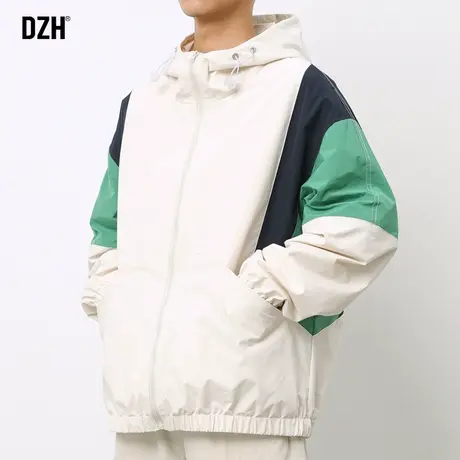 男士米色连帽外套男潮牌秋季设计感小众男装2023新款冲锋衣夹克衫商品大图