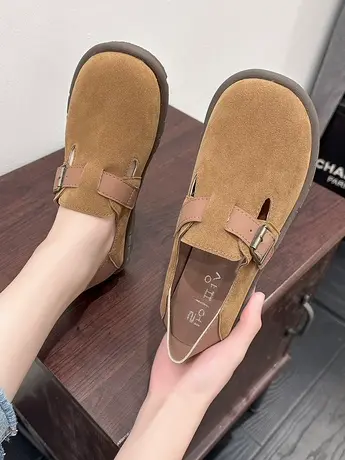 厚底勃肯鞋女复古秋季2023新款豆豆乐福鞋平底防滑配裙子软底单鞋商品大图