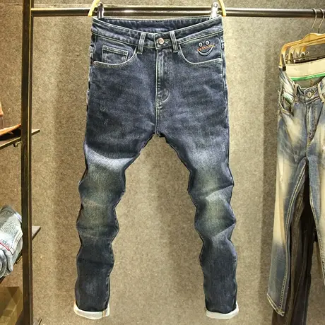 秋冬款高端水洗耐磨修身牛仔裤男款潮流舒适百搭时尚青年小脚裤子商品大图