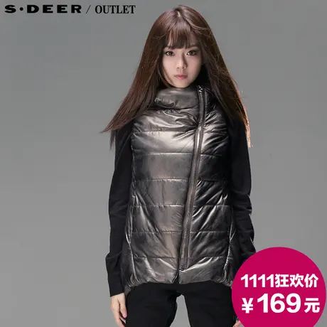 【😮新品】😯sdeer圣迪奥专柜正品女冬斜襟拉链女士连帽棉马夹3481695商品大图