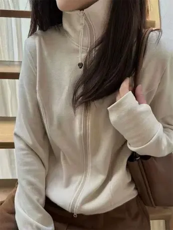 德绒打底衫2023新款女秋冬韩版立领拉链宽松显瘦休闲加厚卫衣开衫商品大图