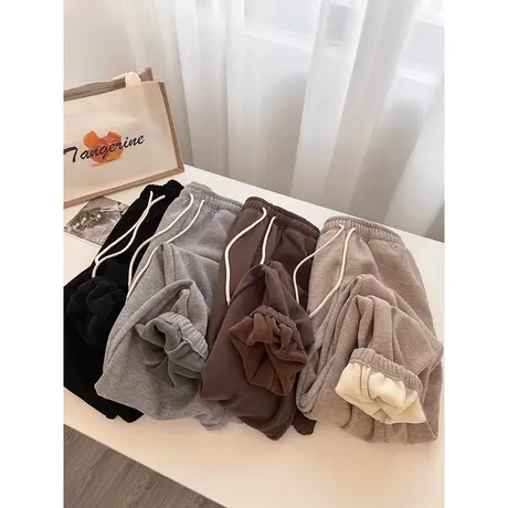 加厚加绒阔腿哈伦束脚裤女秋冬装百搭休闲宽松抽绳休闲运动卫裤潮图片