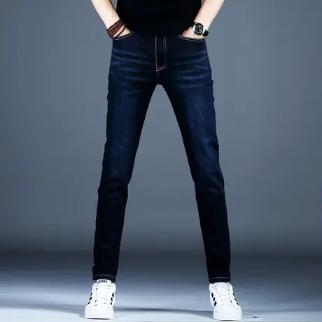 2023新款男士牛仔裤子简约修身印花精致小脚裤百搭男潮牌弹力裤子商品大图