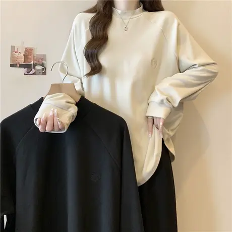 德绒半高领打底衫女内搭外穿秋冬宽松百搭长袖T恤加绒加厚上衣服图片