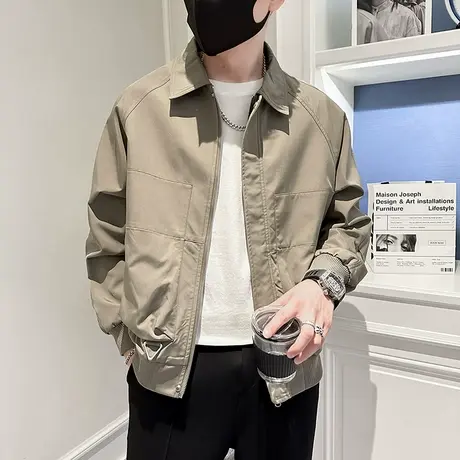 春秋季男外套韩版小众ins翻领工装夹克短款潮牌休闲网红纯色上衣商品大图