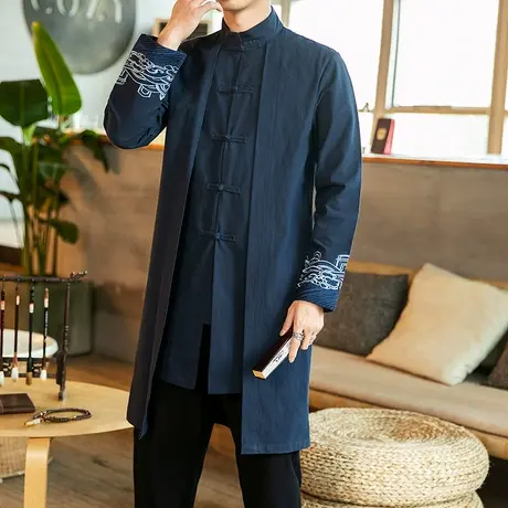 刺绣复古风盘扣唐装风衣亚麻长衫古风汉服披风中式茶禅服居士服商品大图