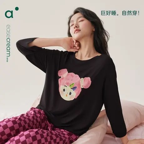 安之伴睡衣女春秋新款长袖休闲可外穿卡通格子长裤家居服纯棉套装商品大图