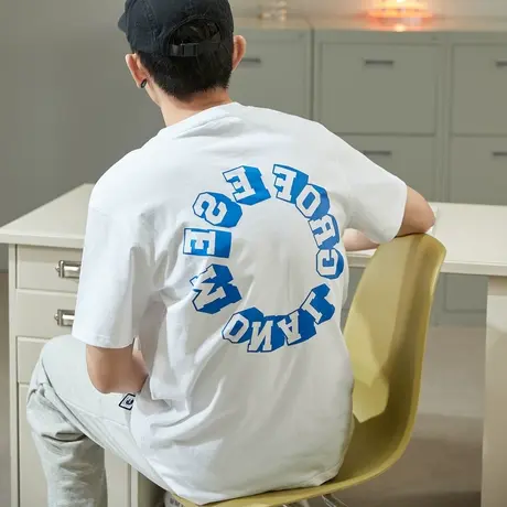唐狮2022春夏新款短袖t恤男背后图案ins潮牌纯棉半袖上衣圆领打底图片