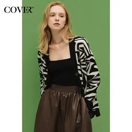 【昕怡粉丝专享】恩裳COVER冬季波普斑马纹羊毛针织衫开衫商品大图