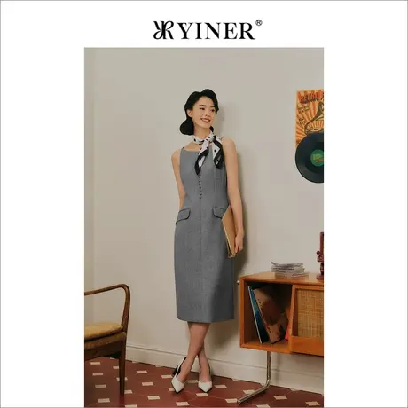 【1996系列】YINER音儿秋季绵羊毛格雷系都市风连衣裙商品大图