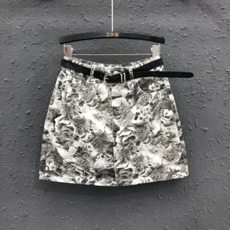 洋气复古水墨画牛仔半身裙女2024春夏新款高腰a字包臀短裙百搭潮商品大图