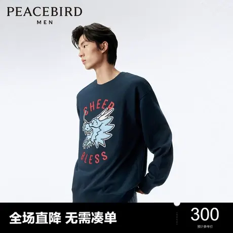 太平鸟男装 2024年春季新款圆领卫衣男士慵懒皮标设计套头上衣图片