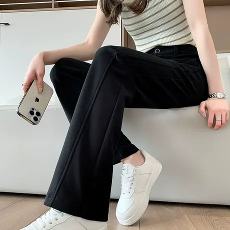 黑色直筒阔腿牛仔裤女2024新款春秋新款高腰显瘦宽松窄版拖地长裤商品大图