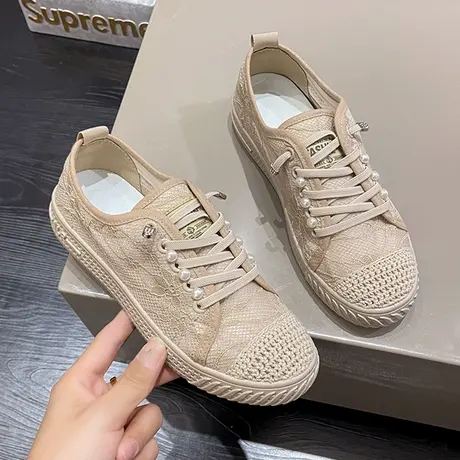 帆布女鞋2024新款春季透气懒人一脚蹬渔夫布鞋休闲百搭平底板鞋女商品大图