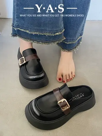 厚底包头半拖鞋女外穿2024春夏季新款复古大头乐福鞋增高穆勒凉拖商品大图