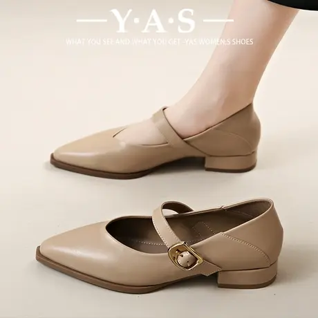 欧洲站英伦风粗跟玛丽珍鞋女2024新款春季软皮复古一字扣带高跟鞋图片