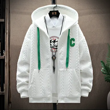 秋季潮牌连帽衫夹克男士百搭麻花外套学生帅气秋装卫衣棒球服上衣商品大图