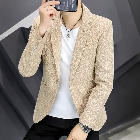 男士潮流轻奢西装外套春秋季韩版痞帅休闲高端男装暗花小西服上衣商品大图