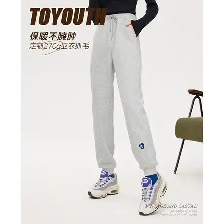 TOYOUTH初语新款卫衣裤女冬季宽松束脚绣花拼接休闲亲肤裤商品大图