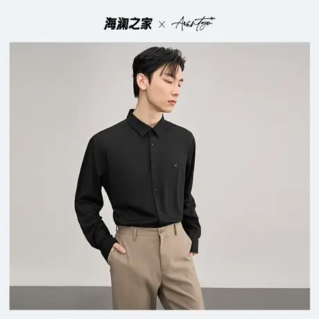 HLA/海澜之家先锋系列亲肤舒适长袖衬衫秋季款弹力通勤纯色衬衣男图片