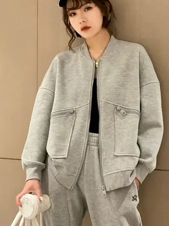欧洲站2023春秋新款韩版短款宽松百搭口袋拉链棒球服外套女开衫潮图片